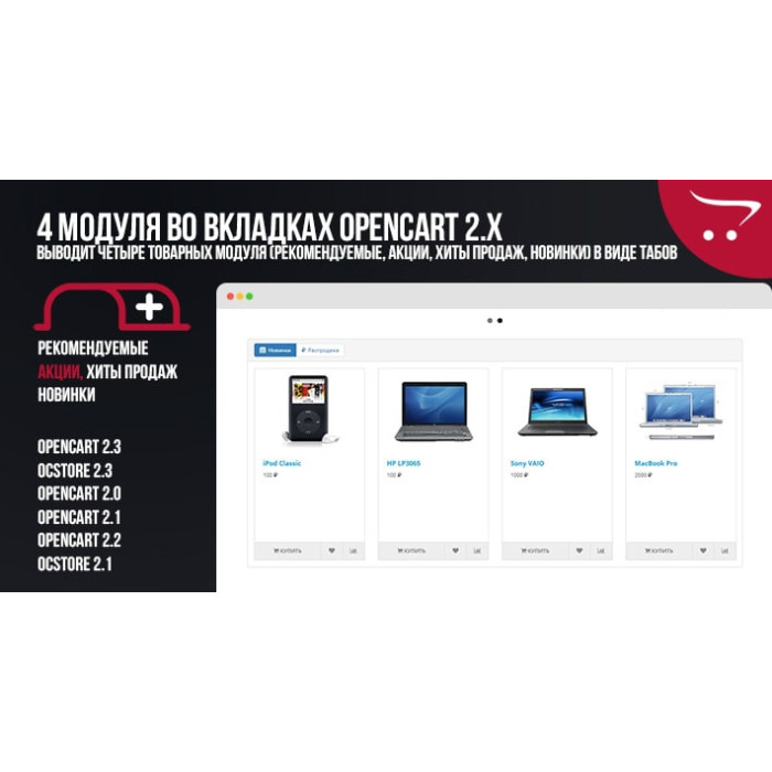 4 модулі у вкладках OpenCart 2.x