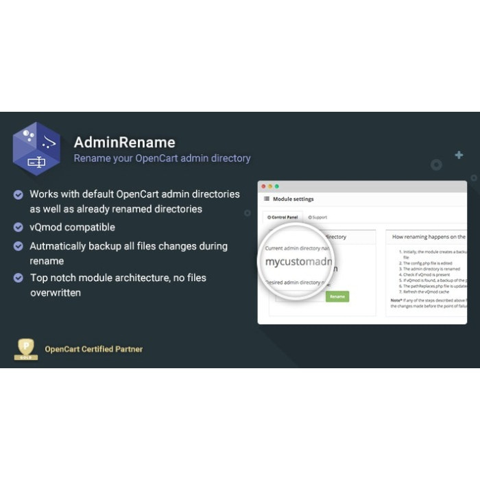 AdminRename – Rename your OpenCart admin directory