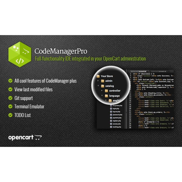 CodeManager Pro Повнофункціональне середовище IDE для OpenCart