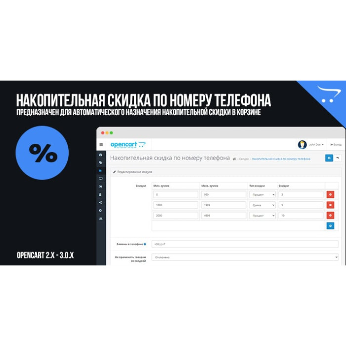 Накопичувальна знижка за номером телефону OpenCart